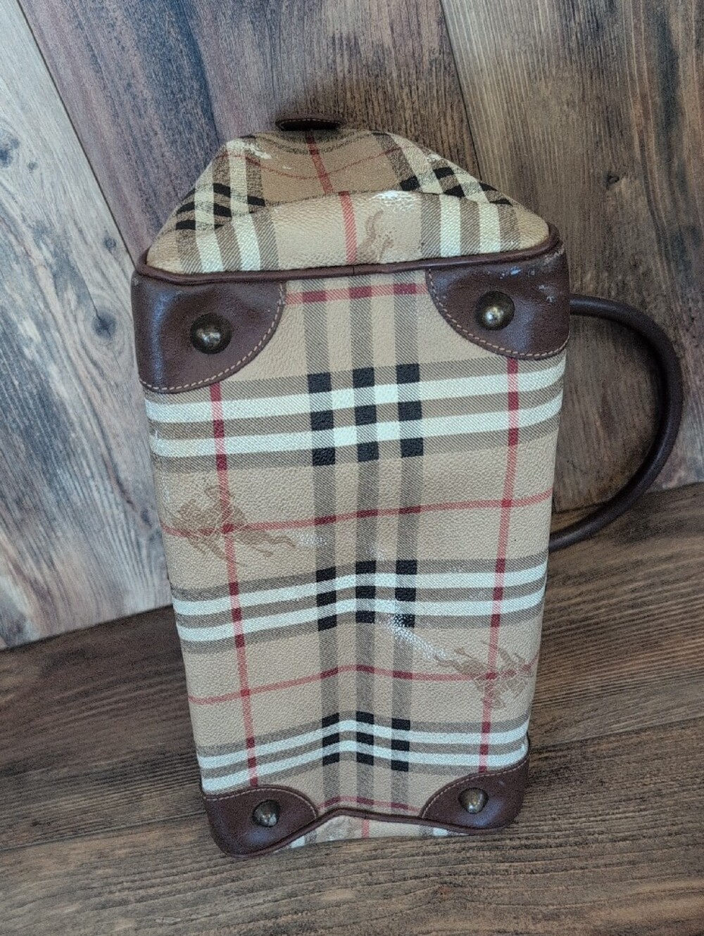 Burberry Vintage Nova Haymarket Check Print Woven Pattern Leather Trim - Picture 10 of 16